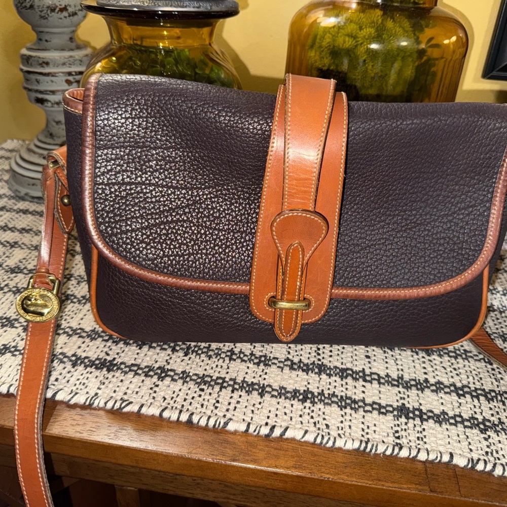 Brown and Tan Leather Crossbody Bag Dooney and Bourke